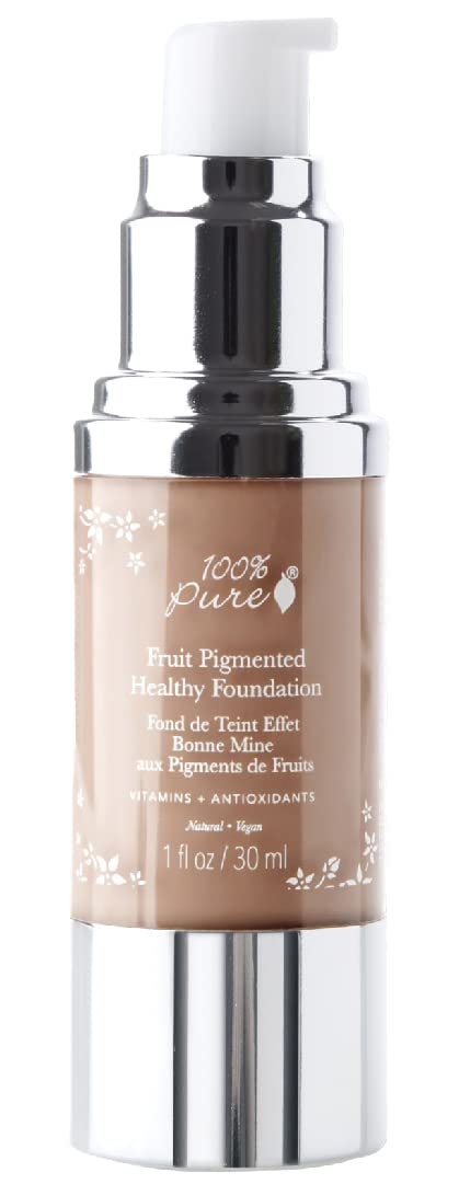 100% PURE Healthy Foundation Full Face Coverage Makeup, Liquid Matte Finish with Anti-Aging Benefits - Vegan Gorgeous Fruit Pigmented White Peach Color (Light with Warm Undertone) - 1 Fl Oz