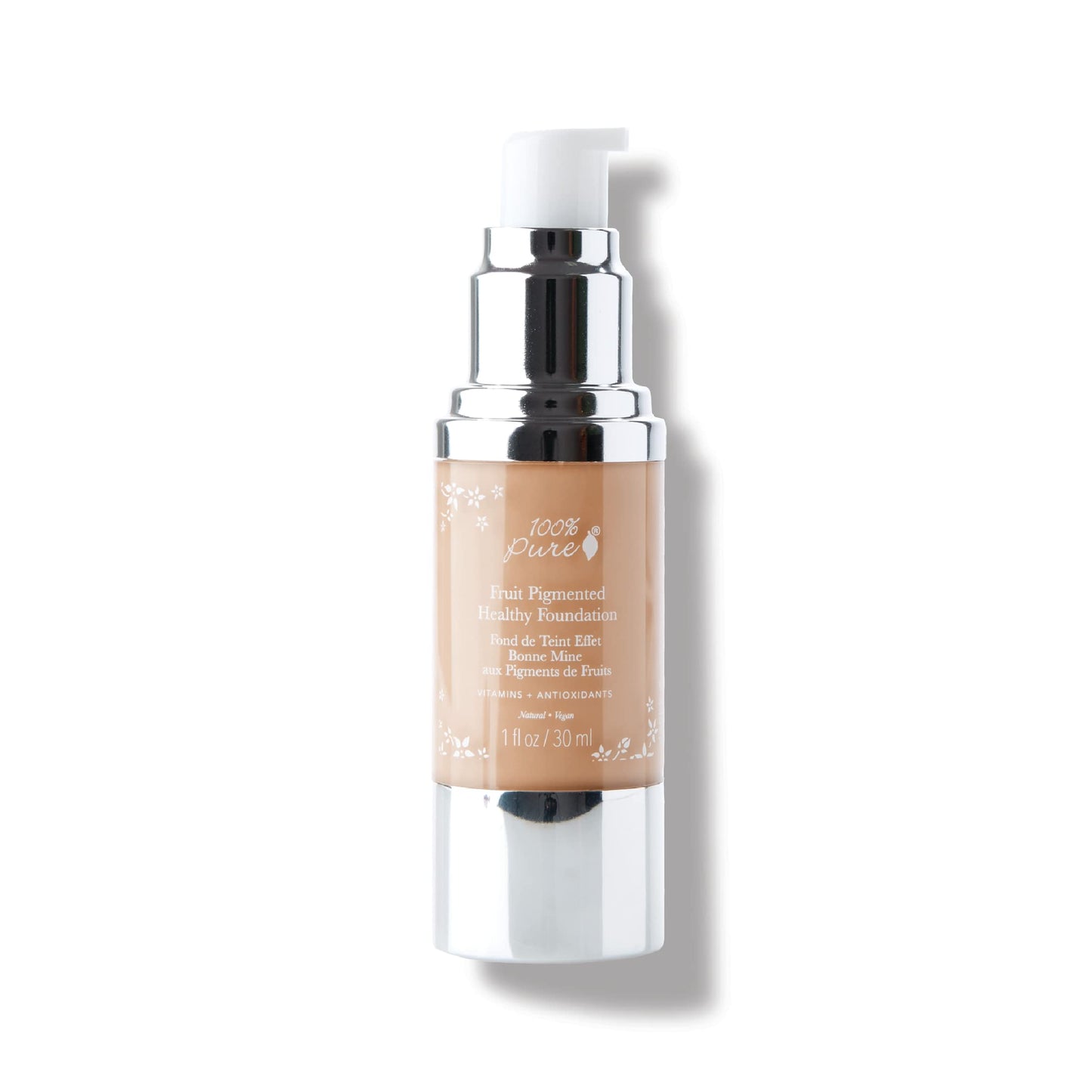 100% PURE Healthy Foundation Full Face Coverage Makeup, Liquid Matte Finish with Anti-Aging Benefits - Vegan Gorgeous Fruit Pigmented White Peach Color (Light with Warm Undertone) - 1 Fl Oz