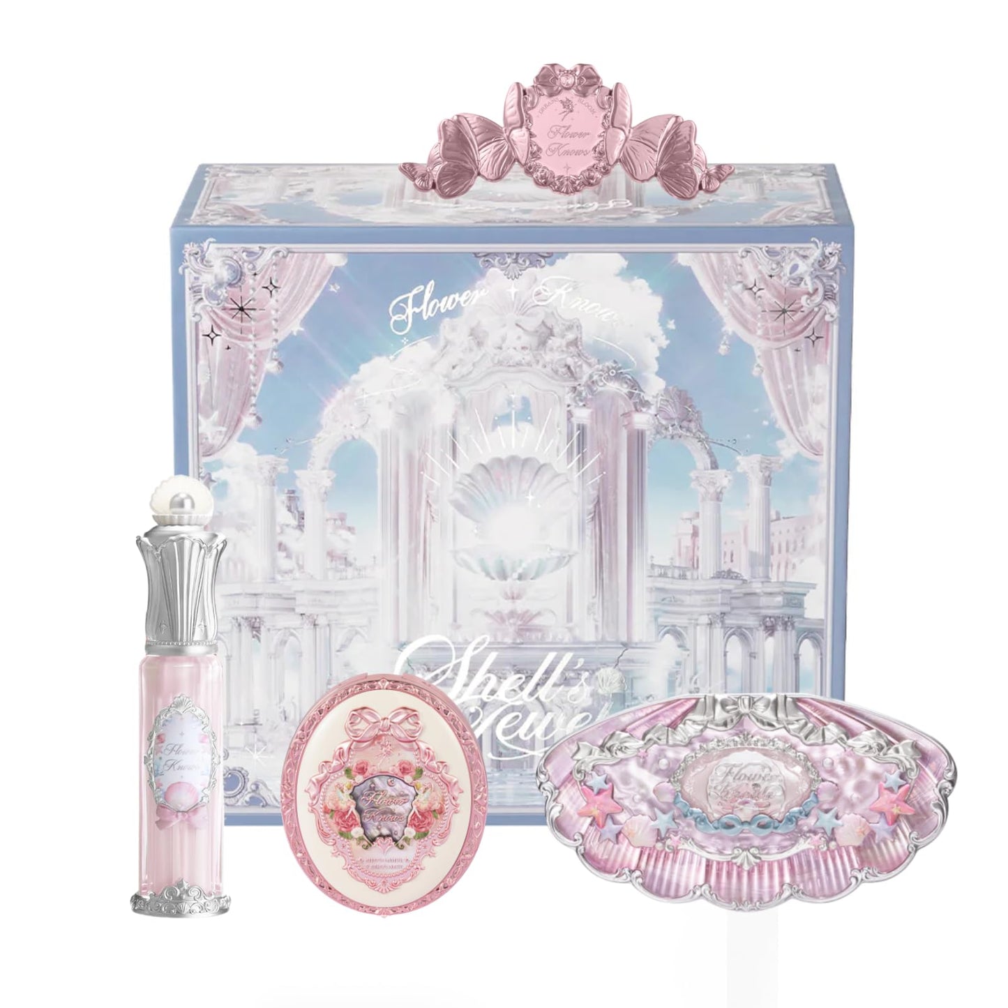 Flower Knows Violet Strawberry Rococo Gift Box Set,7 Pack Makeup Box with Mirror,Lip Gloss×2+Blush×2+Blush Brush×1+Hair Clip×1+Gift Box×1,Perfect Makeup Gift for Girls & Women