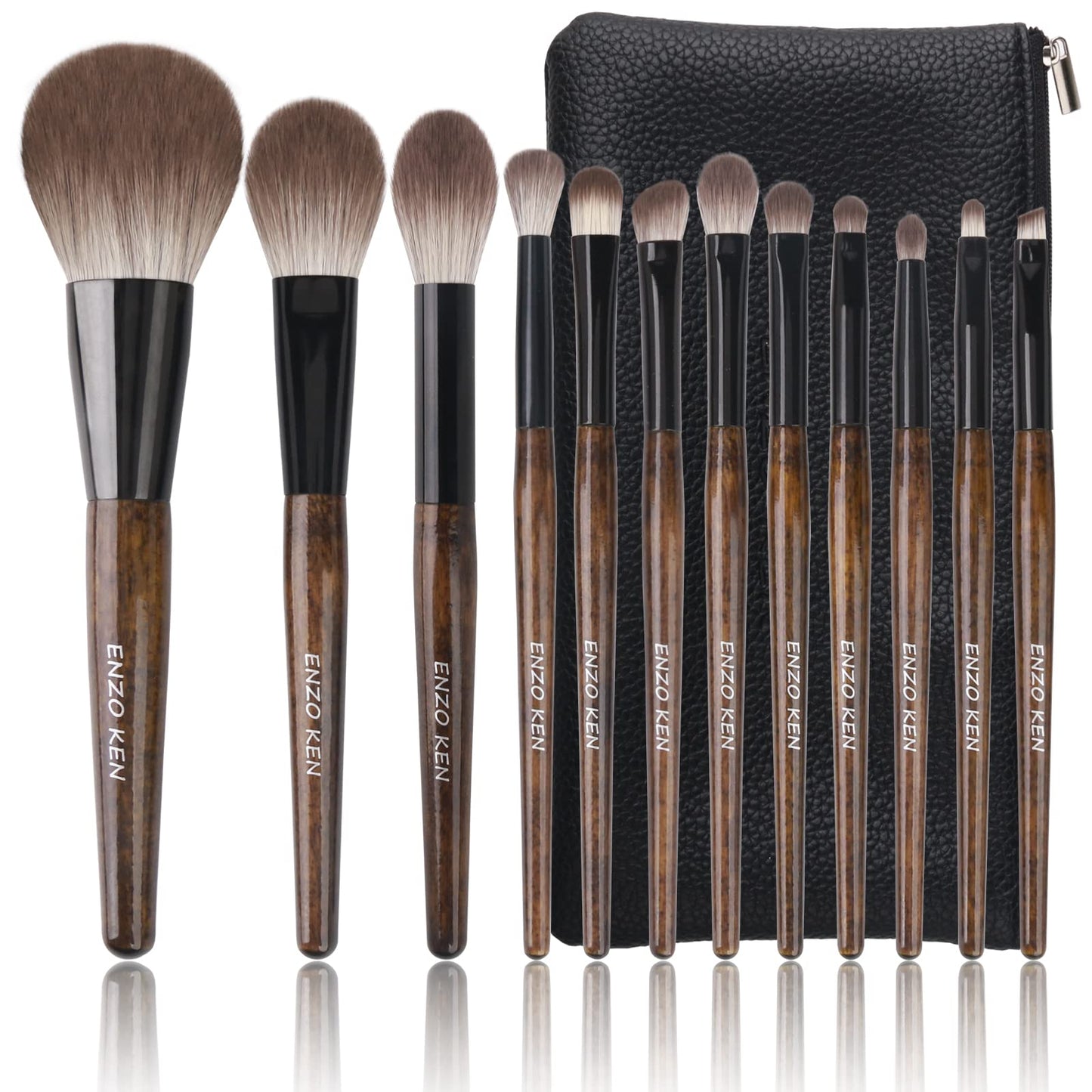 Deluxe Natural Goat Hair Makeup Brush Set with Case, Luxury ENZO KEN Cosmetic Brushes Makeup Set, Natural Makeup Brushes, Natural Bristle Makeup Brushes, Natural Hair Makeup Brushes Set Professional.