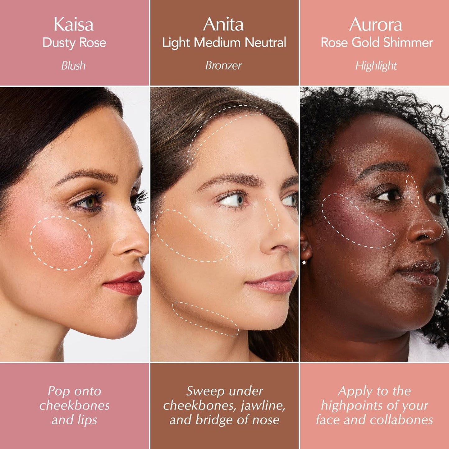 Thrive Causemetics Triple Threat Color Stick Makeup Bag Bundle: Blush, Highlighter, Bronzer & Contour Stick, Vitamin E, Evening Primrose Oil, Waterproof Smudge Proof Face Makeup Formula, 3 Shades