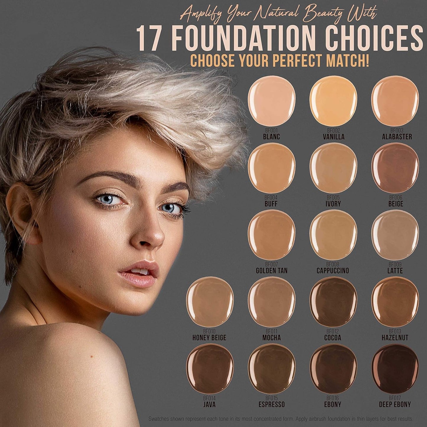 Belloccio Master Set Of All 17 Foundation Shades of Belloccio's Professional Cosmetic Airbrush Makeup, 1/2 oz. Bottles plus a 2 oz. Moisturizing Primer