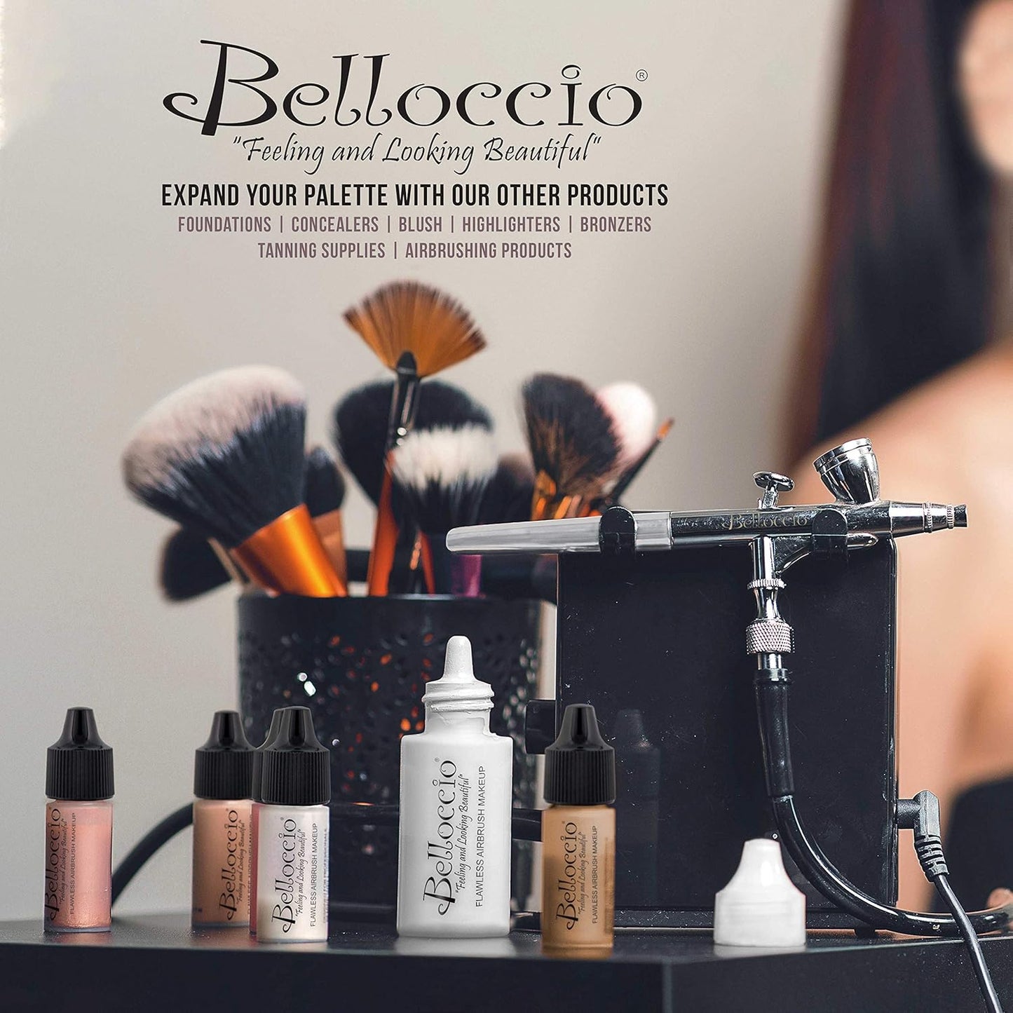 Belloccio Master Set Of All 17 Foundation Shades of Belloccio's Professional Cosmetic Airbrush Makeup, 1/2 oz. Bottles plus a 2 oz. Moisturizing Primer